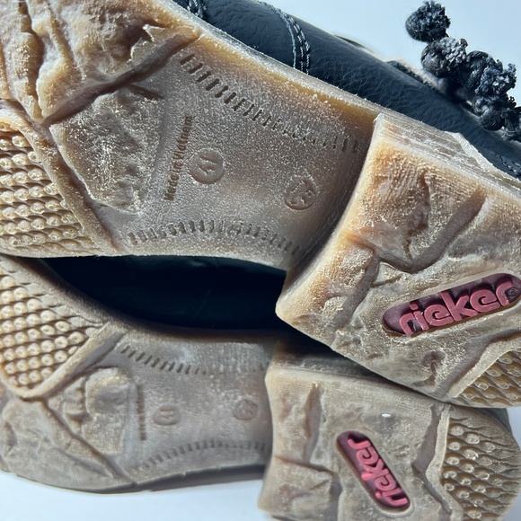 Rieker Fee 93 Woman’s Black Ankle Bootie Foldover Side Tie Zipper Size 41 - Picture 11 of 13